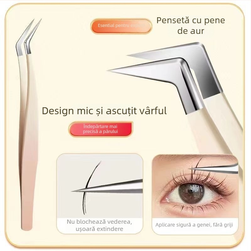 Pince pentru gene și kit de unelte pentru extensii, precizie înaltă, oțel inoxidabil, Six Six Beauty