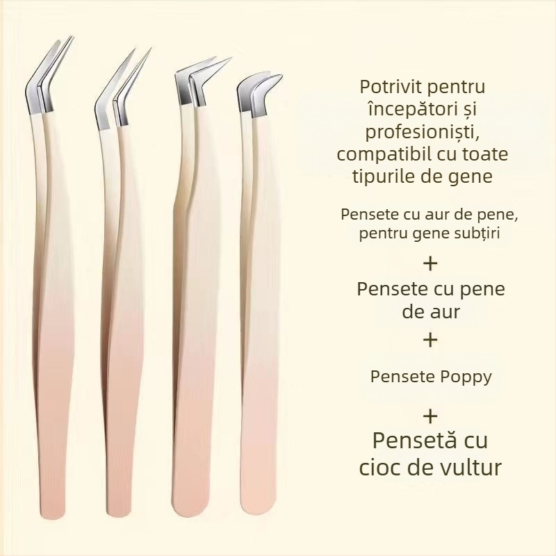 Pince pentru gene și kit de unelte pentru extensii, precizie înaltă, oțel inoxidabil, Six Six Beauty