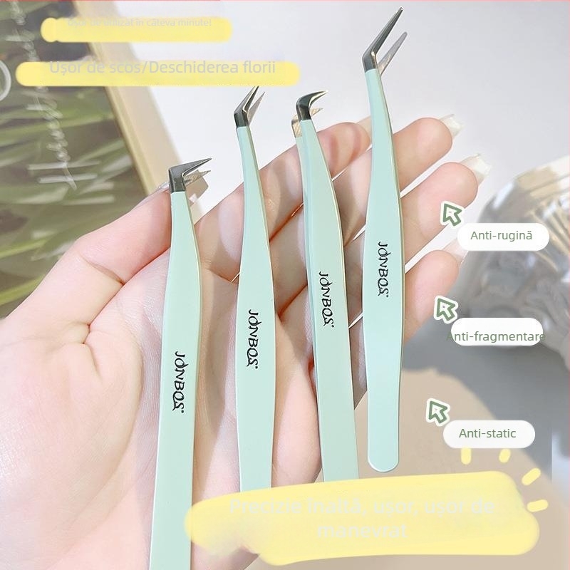 JONBOS pensete pentru gene false din oțel inoxidabil – pensete pentru grefarea genelor, instrument pentru începători, Jin Yu clamp pentru profesorii de gene