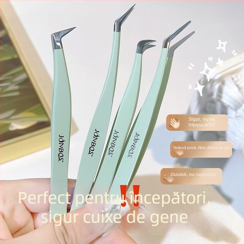 JONBOS pensete pentru gene false din oțel inoxidabil – pensete pentru grefarea genelor, instrument pentru începători, Jin Yu clamp pentru profesorii de gene