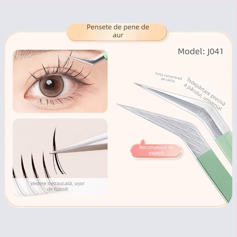 JONBOS pensete pentru gene false din oțel inoxidabil – pensete pentru grefarea genelor, instrument pentru începători, Jin Yu clamp pentru profesorii de gene