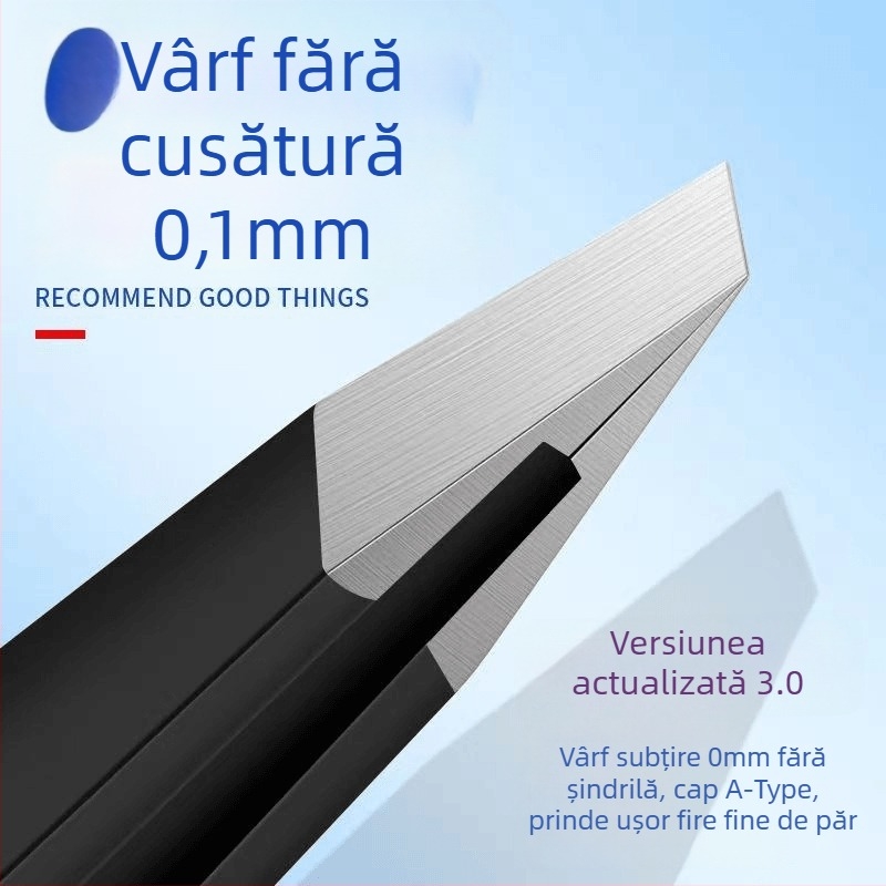 Liuliu beauty pensă cu vârf plat din oțel inoxidabil – instrument multifuncțional pentru îndepărtarea părului facial, modelarea sprâncenelor și ondularea genelor false