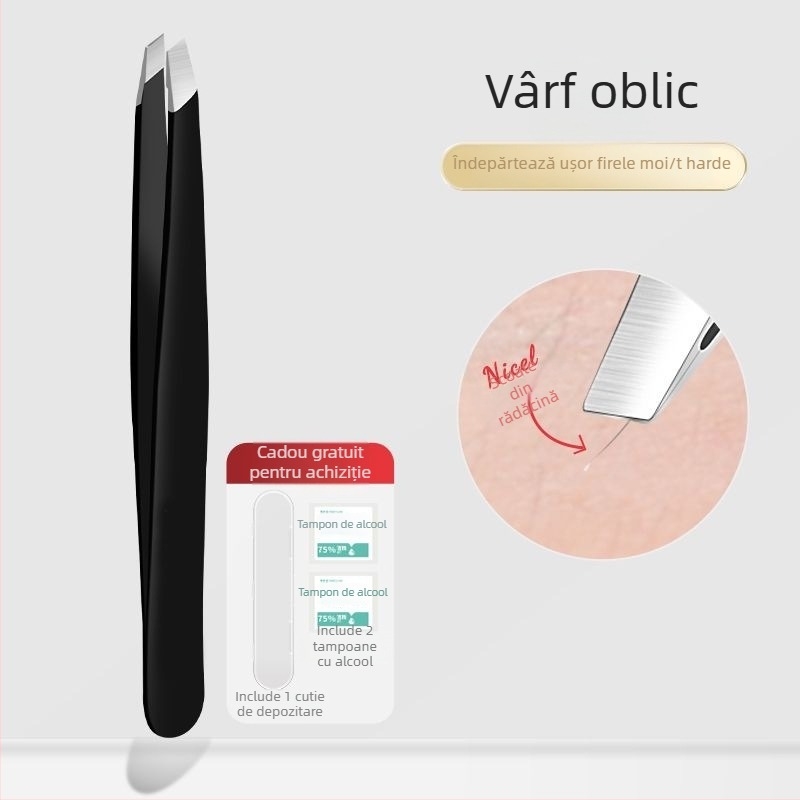 Liuliu beauty pensă cu vârf plat din oțel inoxidabil – instrument multifuncțional pentru îndepărtarea părului facial, modelarea sprâncenelor și ondularea genelor false