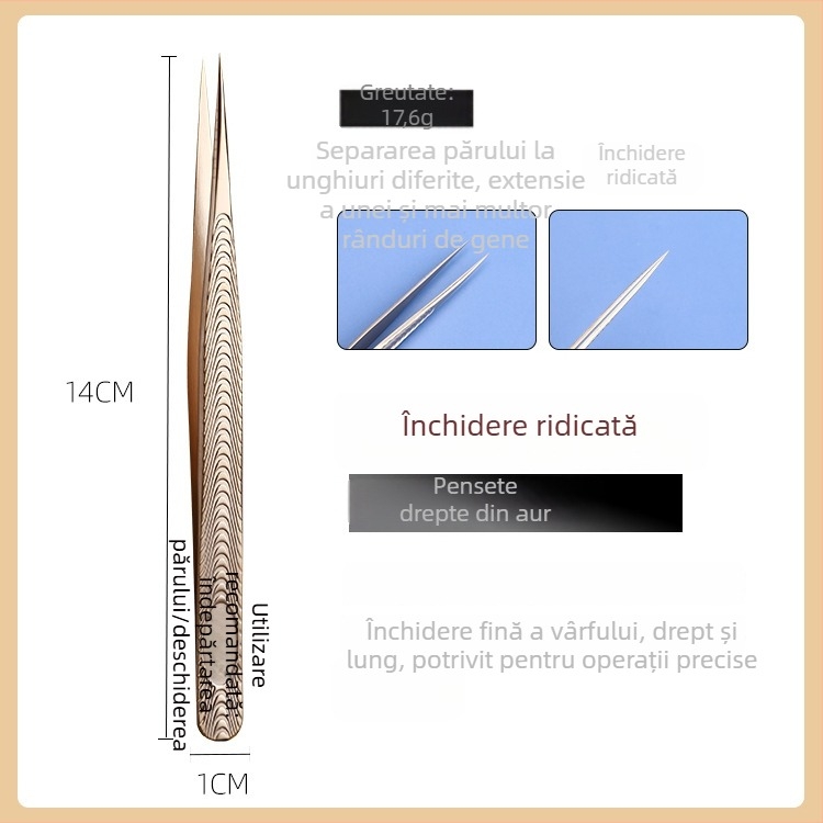 Clește pentru gene de înaltă precizie – instrumente profesionale pentru extensii de gene, set pentru începători, oțel inoxidabil, brand Yin color, marcă privată autorizată