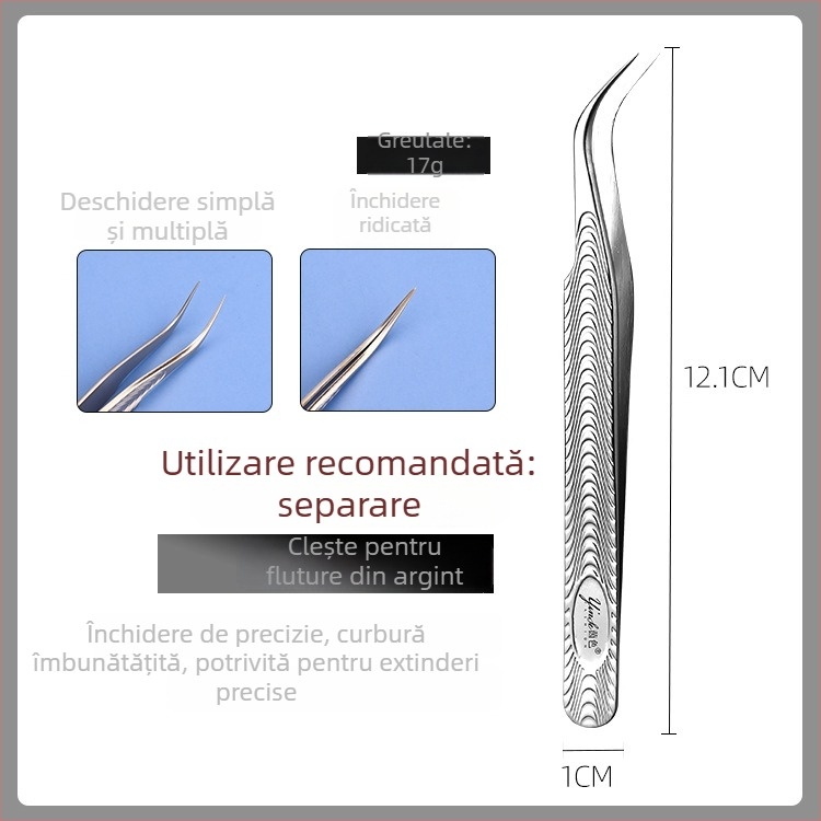 Clește pentru gene de înaltă precizie – instrumente profesionale pentru extensii de gene, set pentru începători, oțel inoxidabil, brand Yin color, marcă privată autorizată