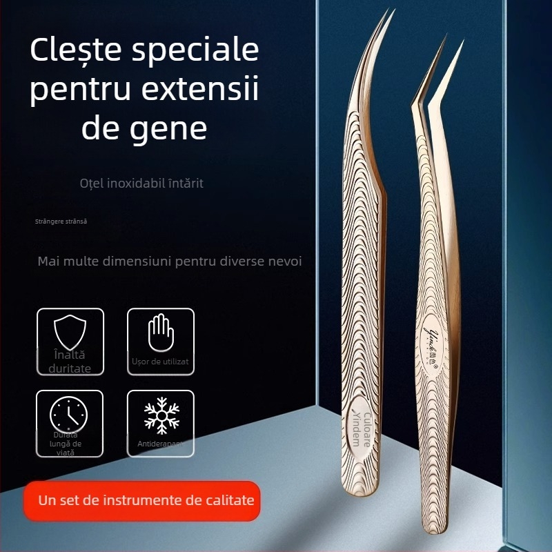 Clește pentru gene de înaltă precizie – instrumente profesionale pentru extensii de gene, set pentru începători, oțel inoxidabil, brand Yin color, marcă privată autorizată