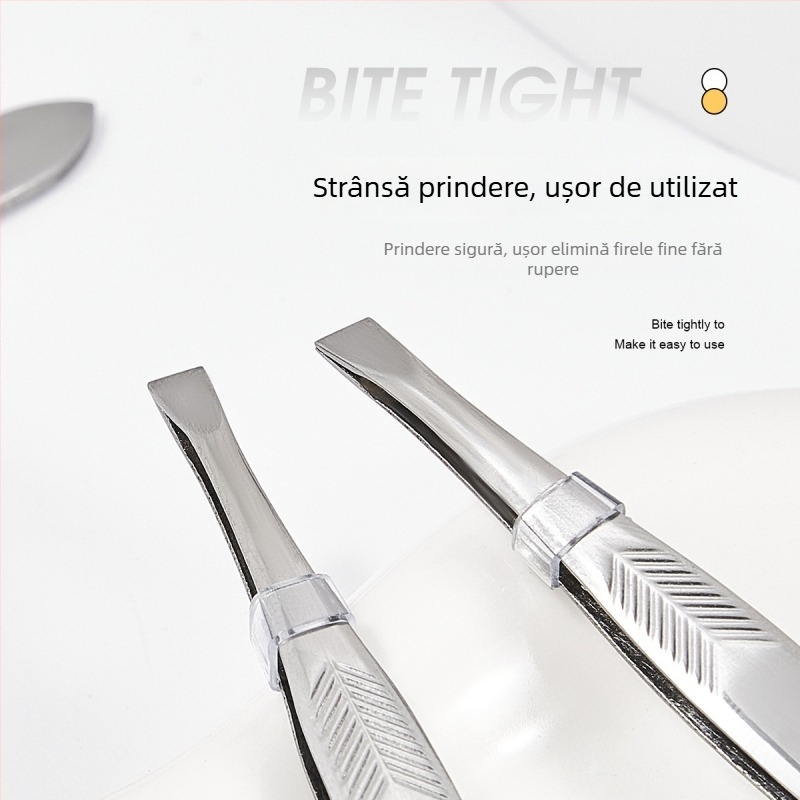 Jiaoposi Clește sprânene din oțel inoxidabil, cu gură plată și vârf înclinat, pentru smulgerea părului și pensarea genelor false — unelte de machiaj