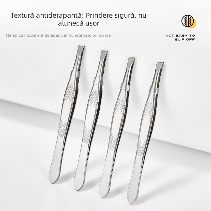 Jiaoposi Clește sprânene din oțel inoxidabil, cu gură plată și vârf înclinat, pentru smulgerea părului și pensarea genelor false — unelte de machiaj