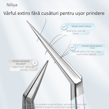 Set de pensete pentru gene: vârf ascuțit, mâner din oțel cu carbon mediu, vârfuri din oțel cu carbon înalt, pensete pentru manual, pensete de precizie pentru gene