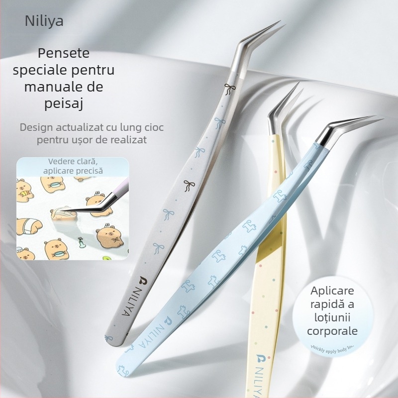 Set de pensete pentru gene: vârf ascuțit, mâner din oțel cu carbon mediu, vârfuri din oțel cu carbon înalt, pensete pentru manual, pensete de precizie pentru gene