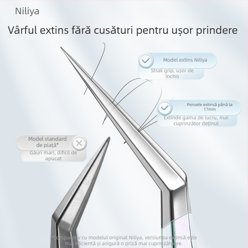 Set de pensete pentru gene: vârf ascuțit, mâner din oțel cu carbon mediu, vârfuri din oțel cu carbon înalt, pensete pentru manual, pensete de precizie pentru gene