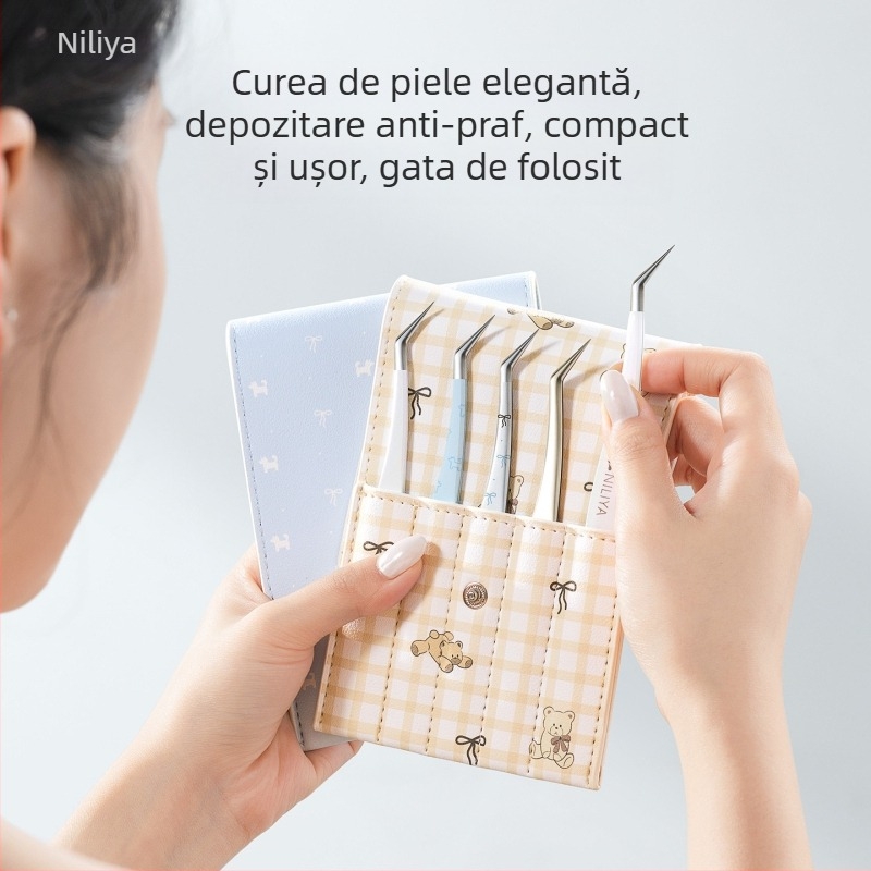 Set de pensete pentru gene: vârf ascuțit, mâner din oțel cu carbon mediu, vârfuri din oțel cu carbon înalt, pensete pentru manual, pensete de precizie pentru gene