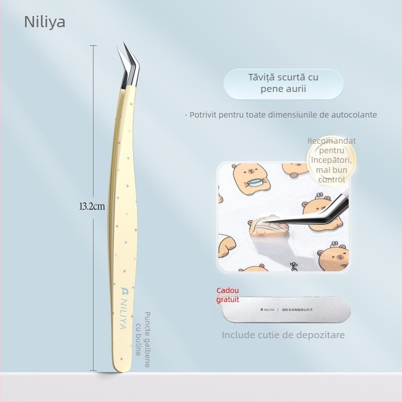 Set de pensete pentru gene: vârf ascuțit, mâner din oțel cu carbon mediu, vârfuri din oțel cu carbon înalt, pensete pentru manual, pensete de precizie pentru gene