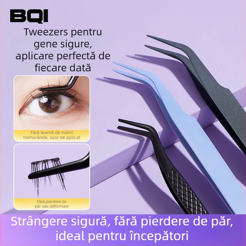 BQI Clește mini cu cap rotund pentru gene false – instrument pentru aplicarea extensiilor de gene, pentru începători, fără import