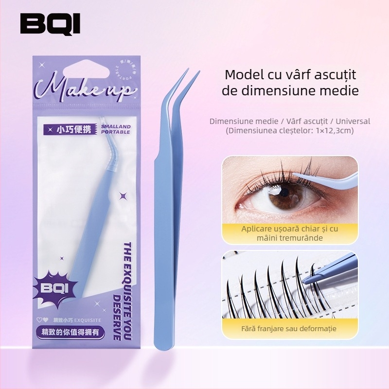 BQI Clește mini cu cap rotund pentru gene false – instrument pentru aplicarea extensiilor de gene, pentru începători, fără import