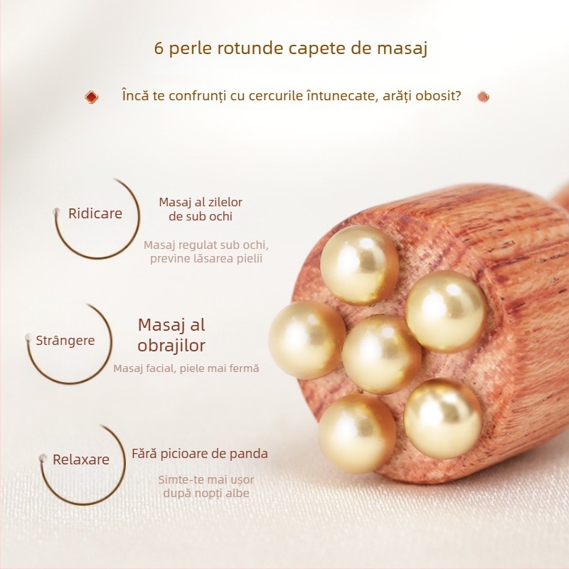 Bețișer de masaj pentru ochi și față din lemn de Brazilian Rosewood, cu mărgele din alamă, formă de lotus, manual, fără electricitate, pentru uz general