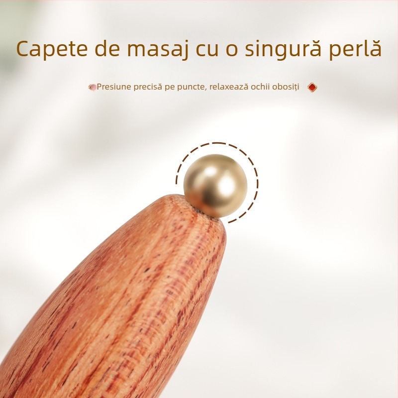 Bețișer de masaj pentru ochi și față din lemn de Brazilian Rosewood, cu mărgele din alamă, formă de lotus, manual, fără electricitate, pentru uz general