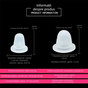 Ceașcă de silicon pentru pigment de tatuaj, în formă de U, pentru pigment de sprâncene, ochi și buze; pachet de 500 bucăți