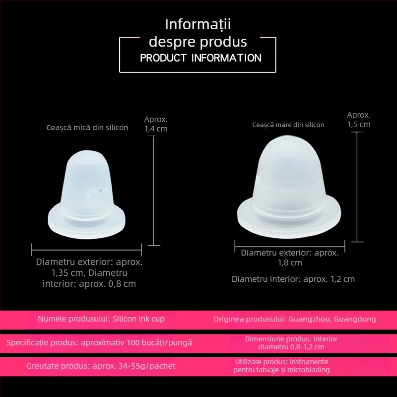 Ceașcă de silicon pentru pigment de tatuaj, în formă de U, pentru pigment de sprâncene, ochi și buze; pachet de 500 bucăți
