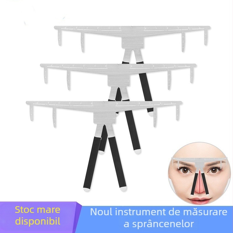 Riglă pentru sprâncene din oțel inoxidabil cu ghid de formă și card pentru sprâncene, poziționare cu 3 puncte, a doua generație