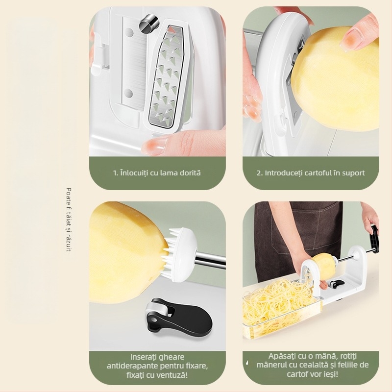 AKL Tocător multifuncțional manual pentru cartofi și legume – corp ABS/PS/TPR, lamă din oțel 420J2