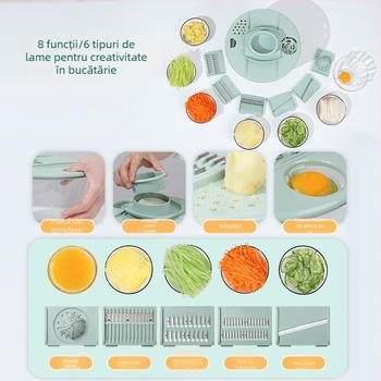 Tocator multifuncțional pentru legume cu coș de scurgere rotativ manual, PET/ABS materiale, imprimare logo disponibilă, lansat în 2024