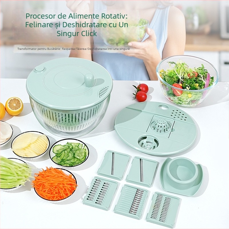 Tocator multifuncțional pentru legume cu coș de scurgere rotativ manual, PET/ABS materiale, imprimare logo disponibilă, lansat în 2024