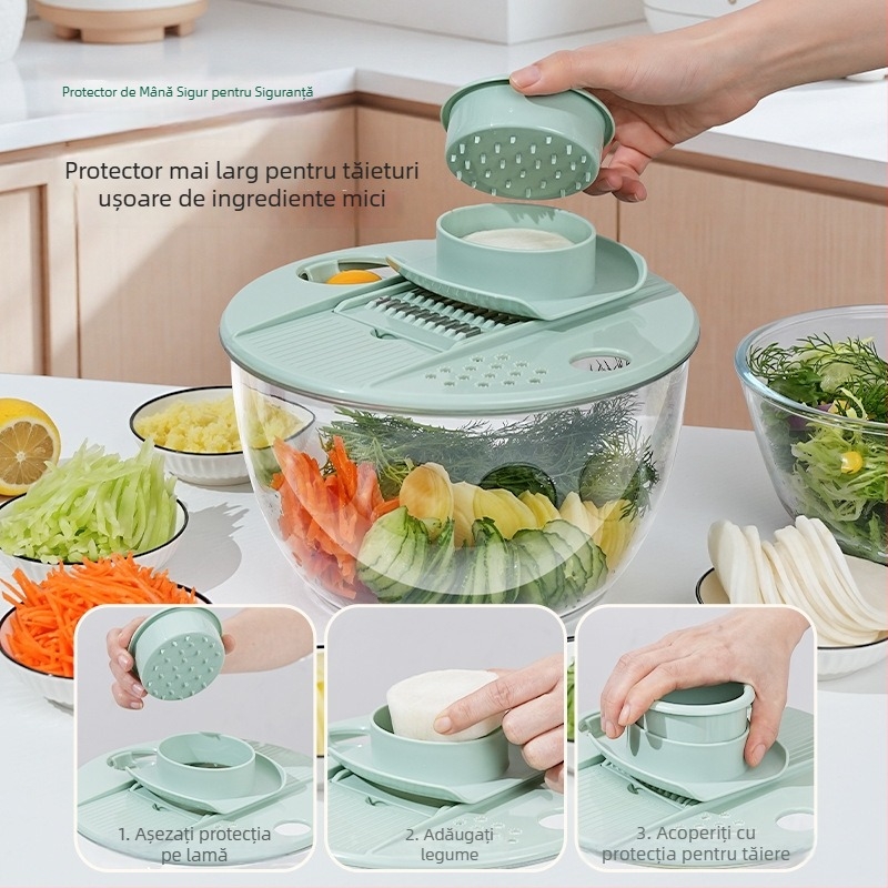 Tocator multifuncțional pentru legume cu coș de scurgere rotativ manual, PET/ABS materiale, imprimare logo disponibilă, lansat în 2024