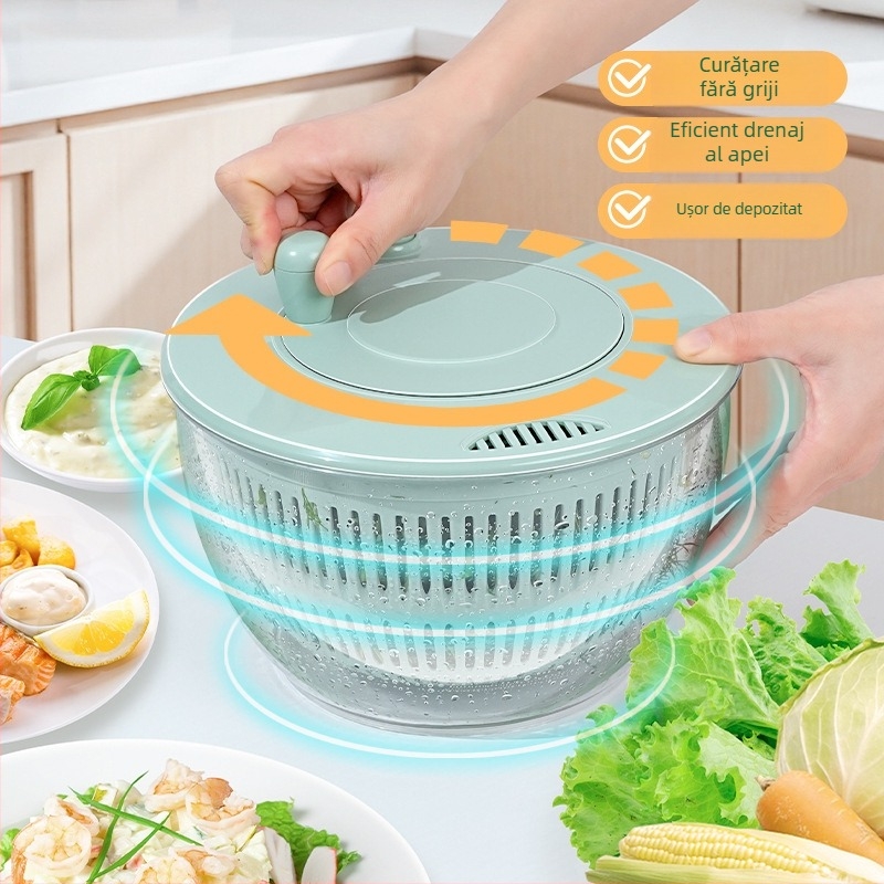 Tocator multifuncțional pentru legume cu coș de scurgere rotativ manual, PET/ABS materiale, imprimare logo disponibilă, lansat în 2024