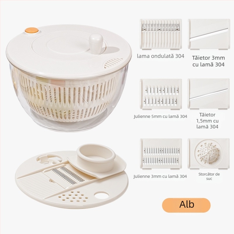 Tocator multifuncțional pentru legume cu coș de scurgere rotativ manual, PET/ABS materiale, imprimare logo disponibilă, lansat în 2024