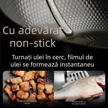 Wok din fier forjat, suprafață antiaderentă, bază unică, compatibil cu plitele universale