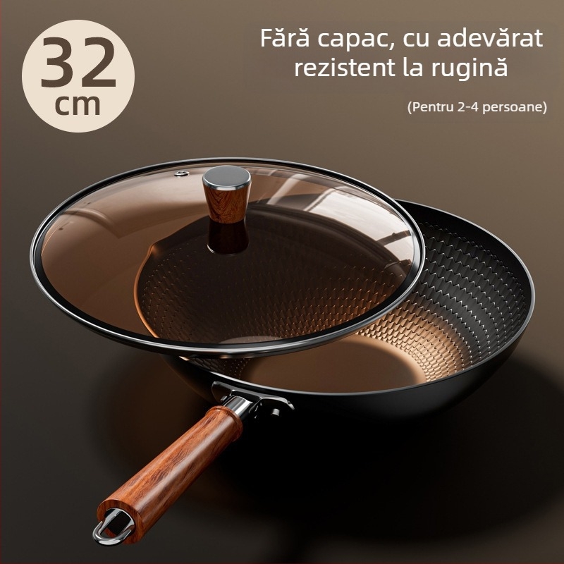 Wok din fier forjat, suprafață antiaderentă, bază unică, compatibil cu plitele universale