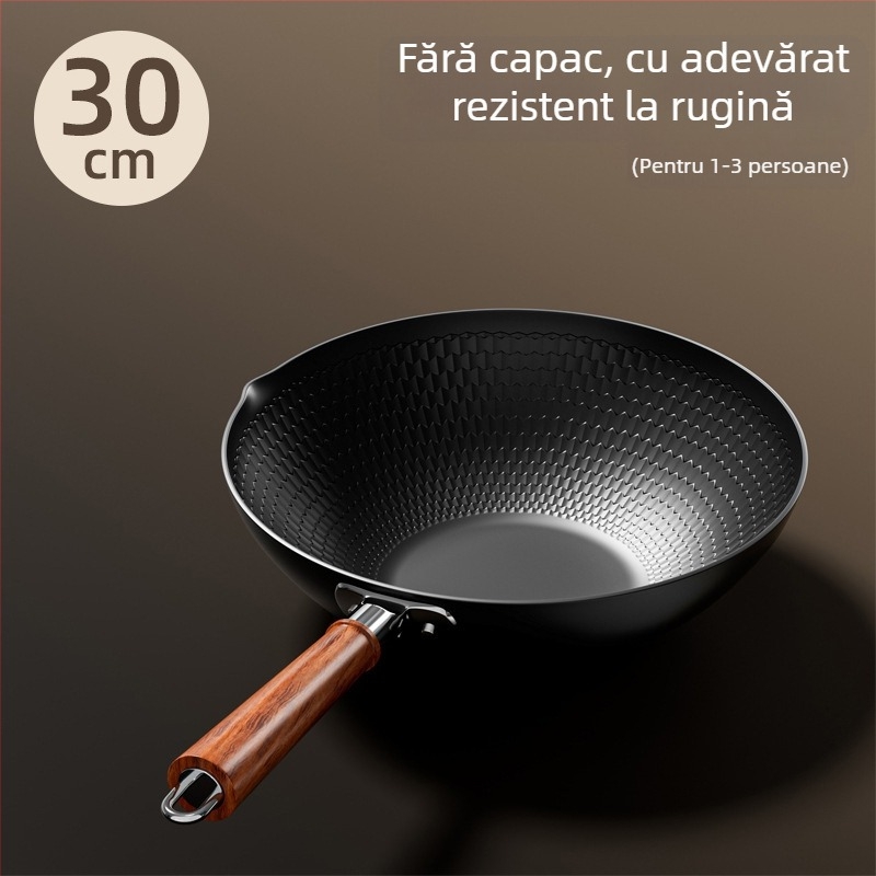 Wok din fier forjat, suprafață antiaderentă, bază unică, compatibil cu plitele universale