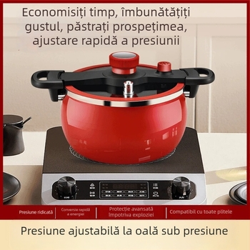 Oală de supă emailată din fier cu mâneri duble, capacitate de 5 L sau mai mult, capac din sticlă, compatibilă cu aragaz pe gaz și plită cu inducție