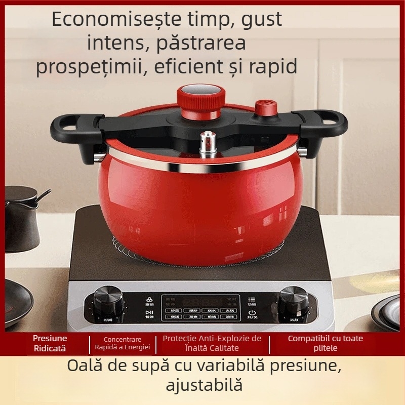 Oală de supă emailată din fier cu mâneri duble, capacitate de 5 L sau mai mult, capac din sticlă, compatibilă cu aragaz pe gaz și plită cu inducție