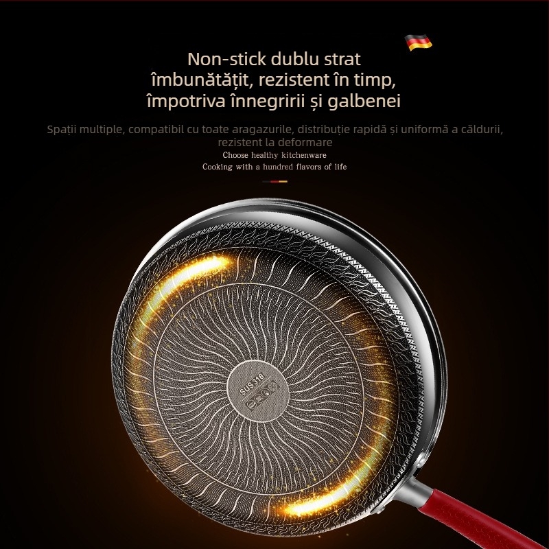 Tigaie din oțel INOX 316L, fără acoperire, cu fund multiplu, compatibilă cu plite cu inducție și gaz, capac din oțel INOX cu geam