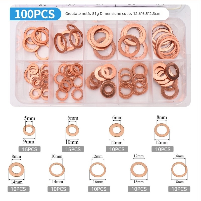 Șaibe plate din cupru pentru etanșare marină – Material: cupru; Utilizare: marin; Standard: 6-22