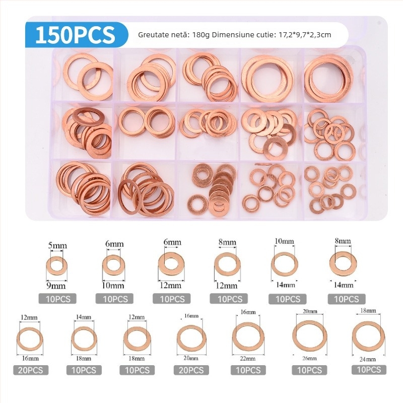 Șaibe plate din cupru pentru etanșare marină – Material: cupru; Utilizare: marin; Standard: 6-22