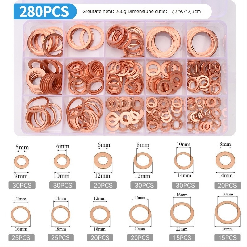 Șaibe plate din cupru pentru etanșare marină – Material: cupru; Utilizare: marin; Standard: 6-22