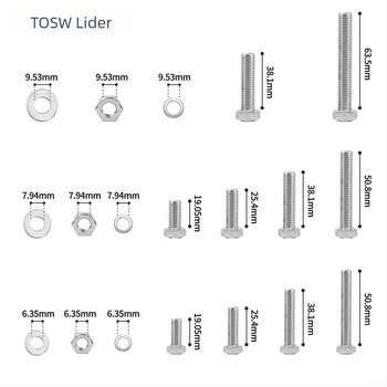 Set de șuruburi cu hex extern Lingding hardware, oțel inoxidabil 304, A2-70, Standard Național