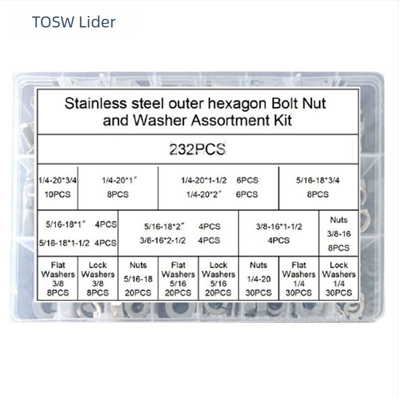 Set de șuruburi cu hex extern Lingding hardware, oțel inoxidabil 304, A2-70, Standard Național