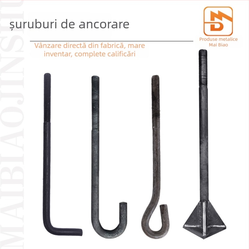Șurub de ancorare cu placă de sudură în tip L, oțel carbon Q235, clasa de rezistență 4.8, standard JIS B1178-2009, clasa A