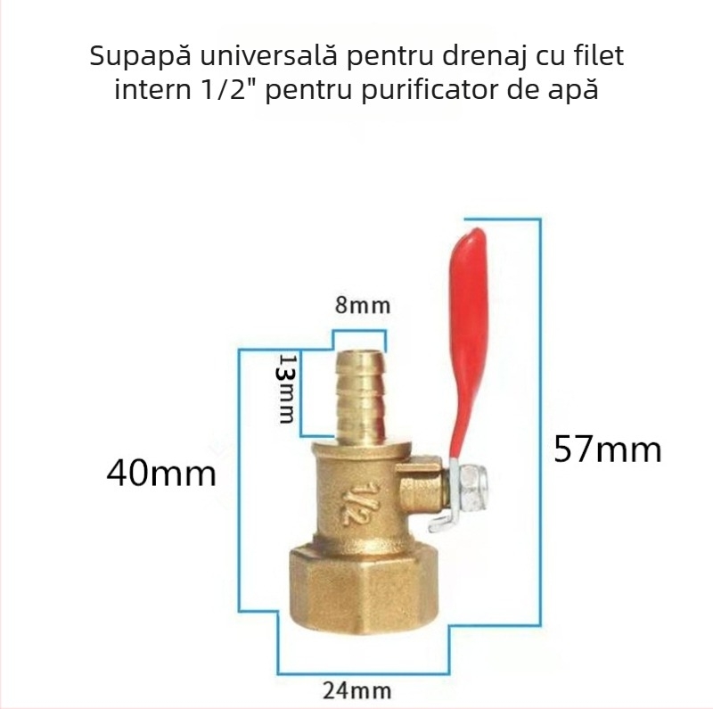 Supapă de drenaj pentru purificatorul de apă, supapă cu bilă din cupru și oțel inoxidabil, cu conexiune filetată, design cu singură legătură, presiune atmosferică, procesare personalizabilă