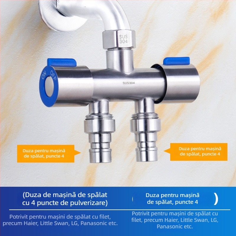 Supapă unghiulară din oțel inoxidabil 304, dublu control, 1 intrare, 2 ieșiri, distribuitor de apă cu 3 căi și întrerupător, montaj pe perete