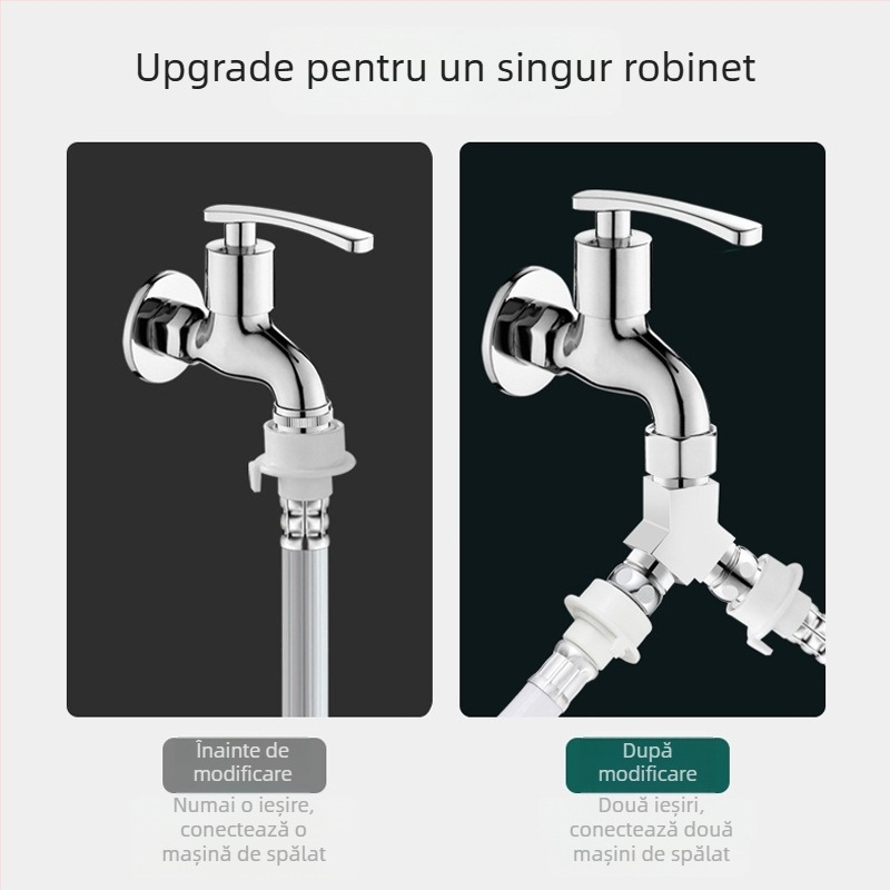 Supapă de trei căi pentru mașina de spălat, distribuitor 1-2, aliaj zinc cromat, diametrele conductelor principale și secundare 4 puncte
