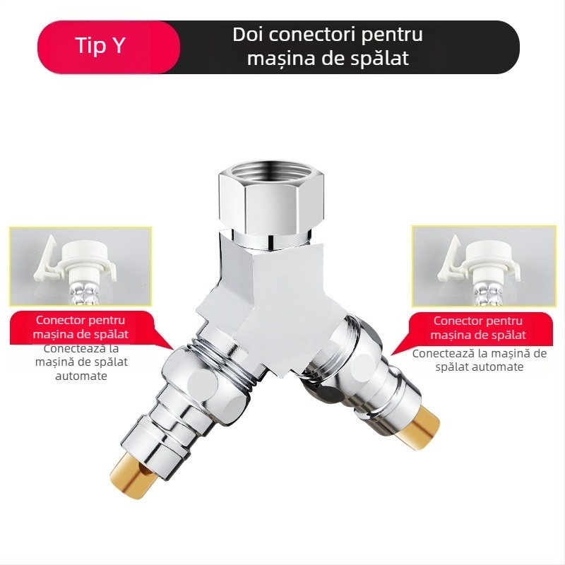 Supapă de trei căi pentru mașina de spălat, distribuitor 1-2, aliaj zinc cromat, diametrele conductelor principale și secundare 4 puncte