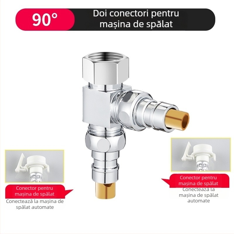 Supapă de trei căi pentru mașina de spălat, distribuitor 1-2, aliaj zinc cromat, diametrele conductelor principale și secundare 4 puncte
