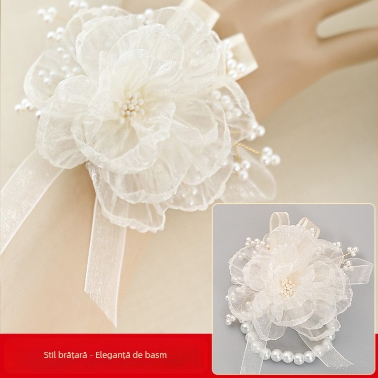 Flori de încheietură în stil coreean, lucrate manual, din material textil, pentru nuntă