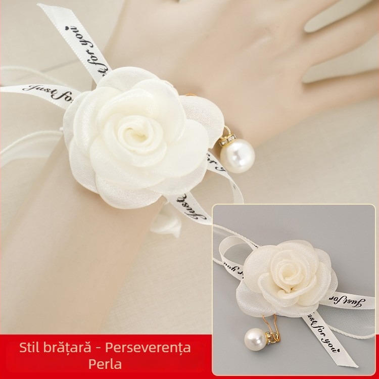 Flori de încheietură în stil coreean, lucrate manual, din material textil, pentru nuntă