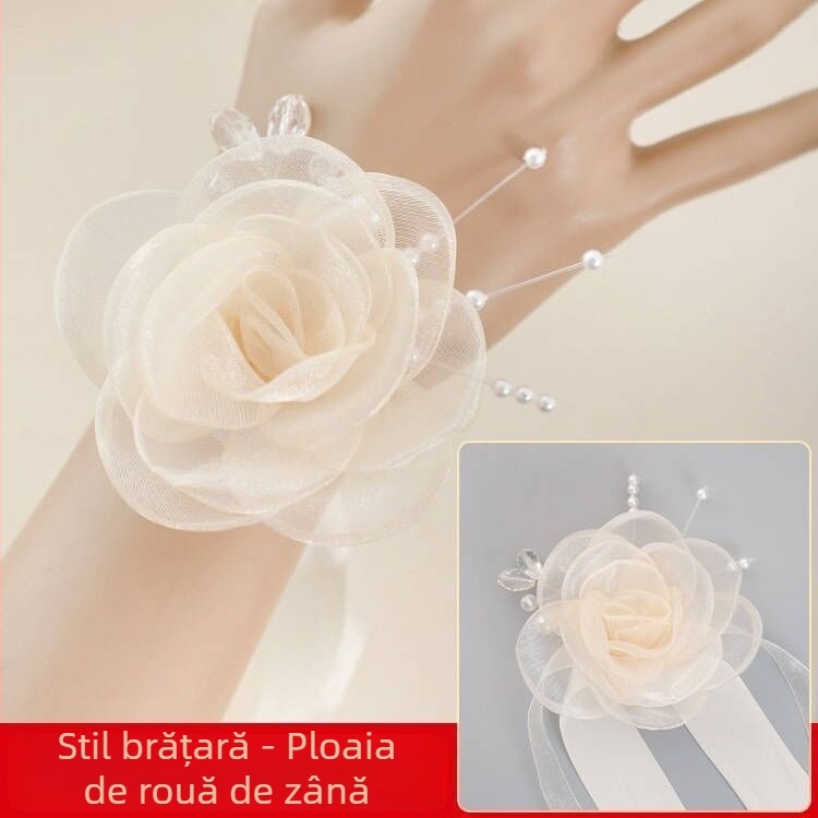 Flori de încheietură în stil coreean, lucrate manual, din material textil, pentru nuntă